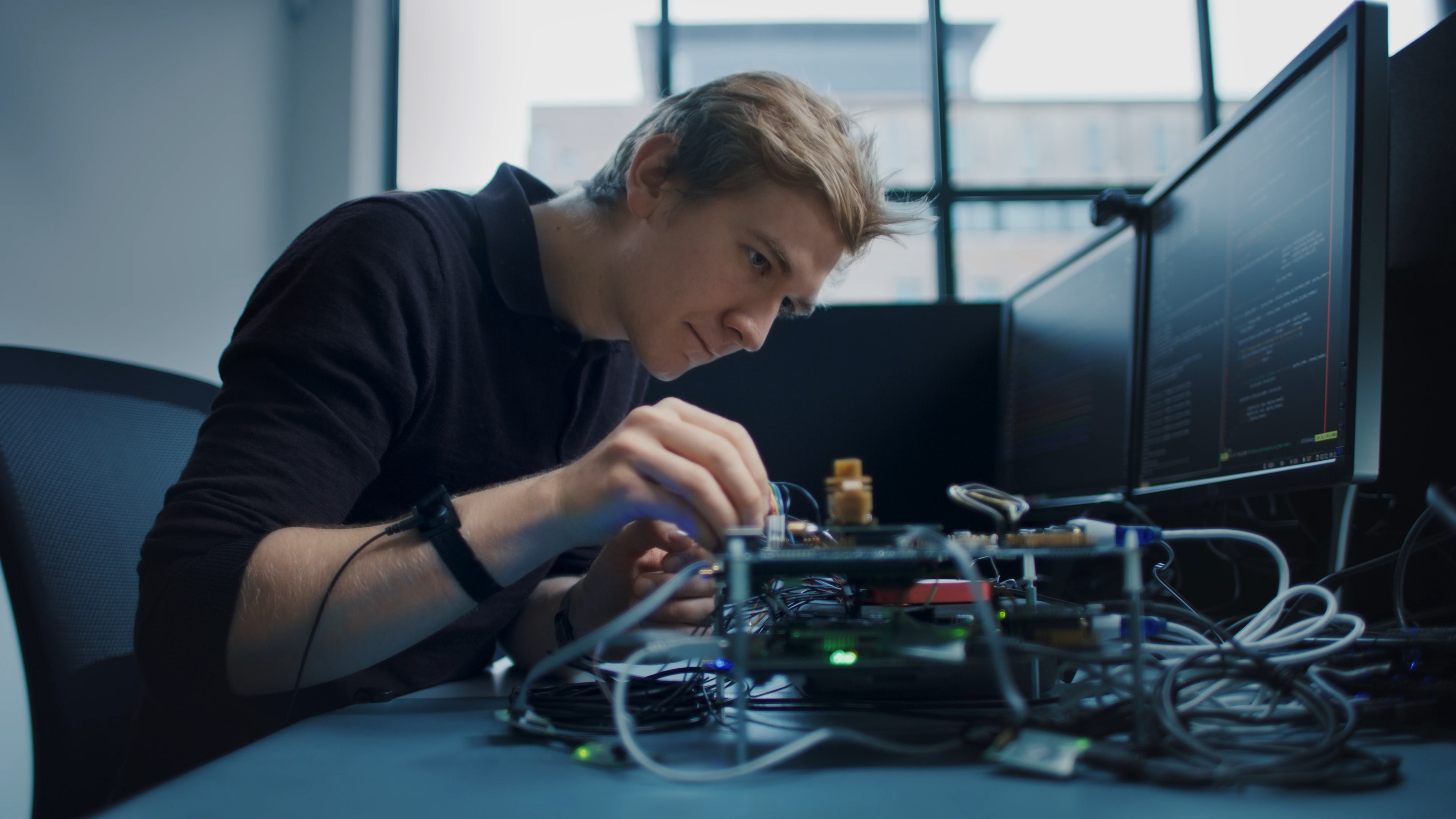 a man sitting at a table using a laptop computer