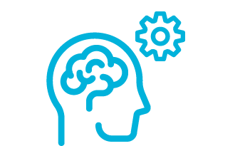 Icon of human brain in a head silhouette and a cogwheel