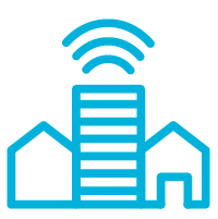 Icon of a city with a wifi signal over