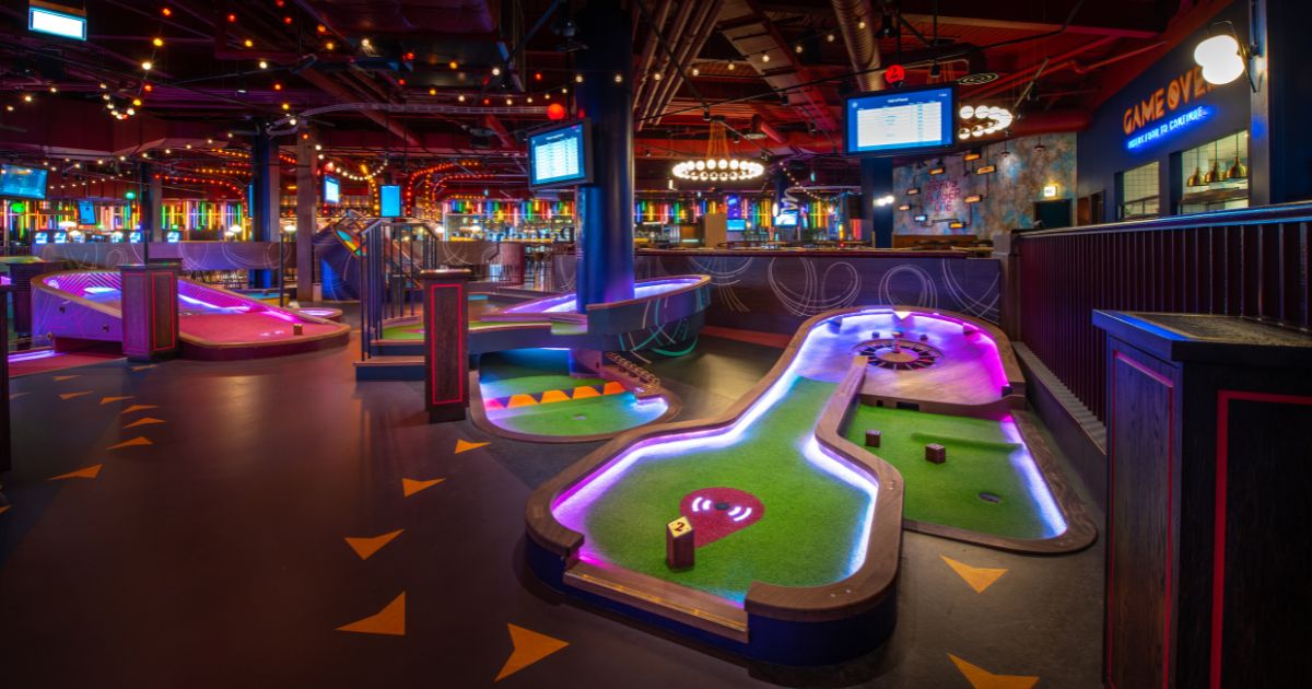 a building lit up at night